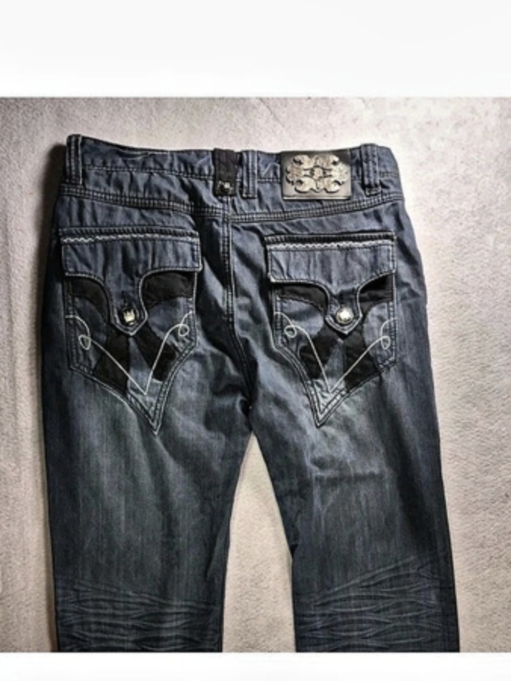 Do Denim Bootcut Distressed Blue Jeans Size 34x33" Y2K Vintage Ornate Pockets